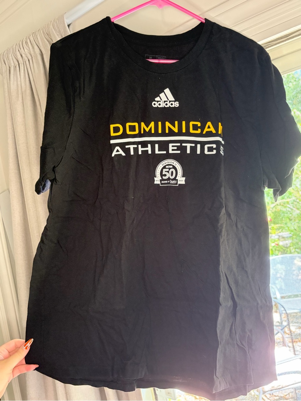 adidas Black Dominican Athletic Short Sleeve Tee with Yellow and White Print